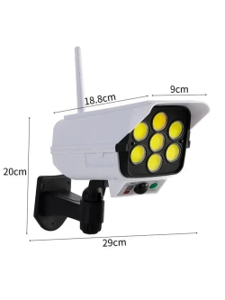 Уличный светильник беспроводной на солнечной батарее с датчиком движения и пультом. Прожектор светодиодный. Муляж камеры видеонаблюдения.