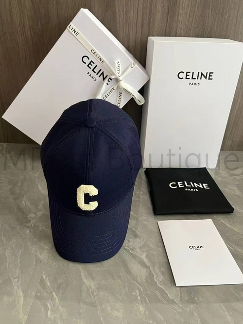 Женская кепка Celine синего цвета с буквой