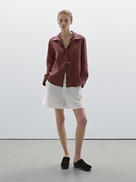Massimo Dutti Рубашка из 100% льна, черепичный