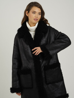 Двусторонняя дубленка из овечьей шерсти тедди чебурашка, SilverFox (арт. 2332)