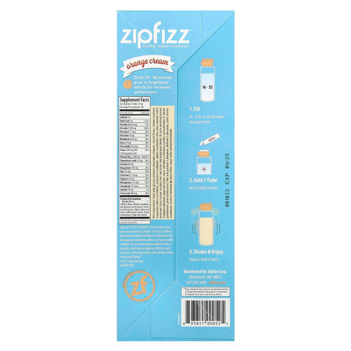 Zipfizz, Энергетическая смесь для здорового спорта с витамином B12, апельсиновый крем, 20 тюбиков по 11 г (0,39 унции)
