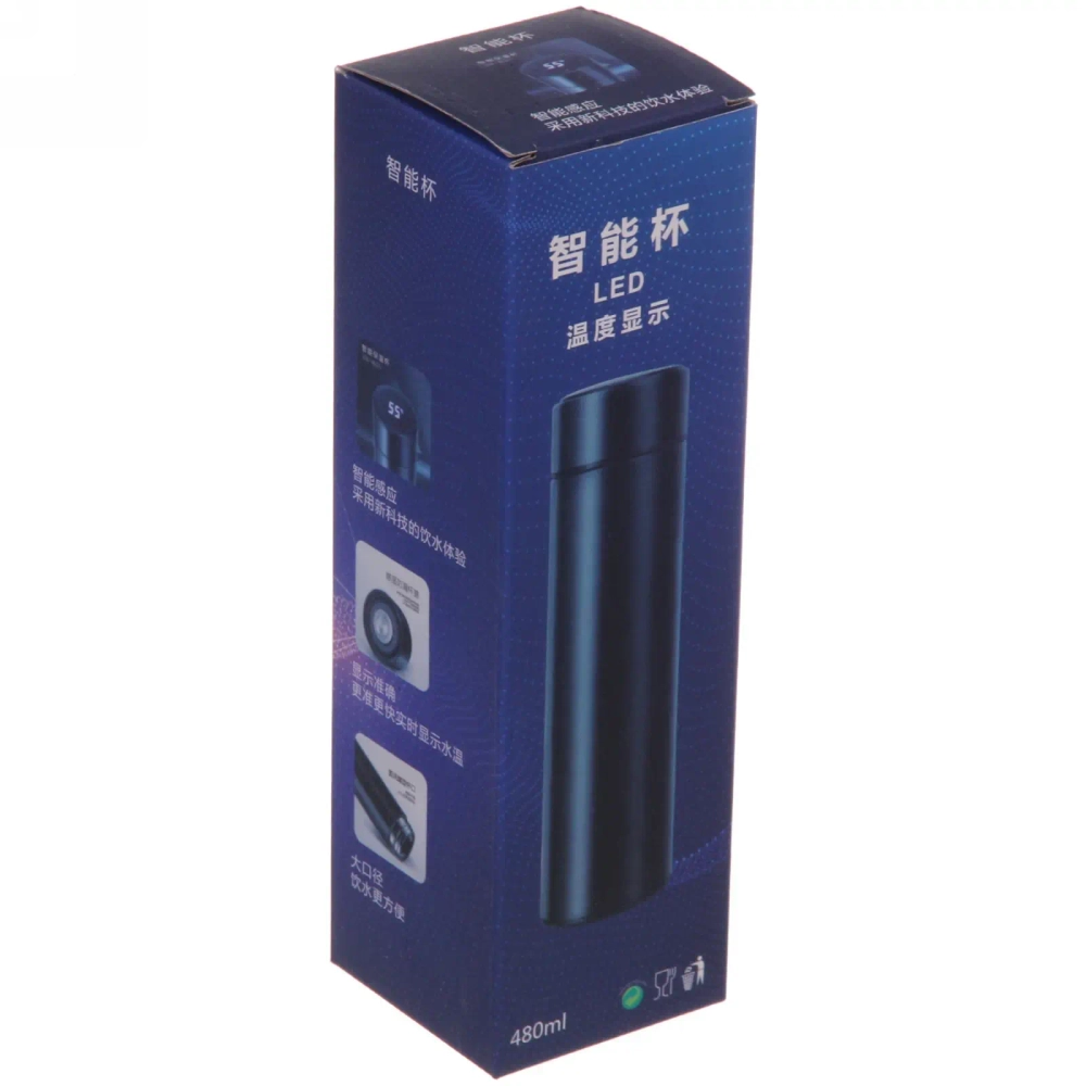 Термос 500мл «Стиль» с датчиком температуры и ситом, синий