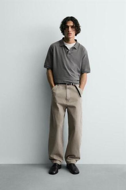 ZARA БРЮКИ BALLOON FIT С ЭФФЕКТОМ ПОТЕРТОСТИ, СВЕТЛО-ПЕСОЧНЫЙ