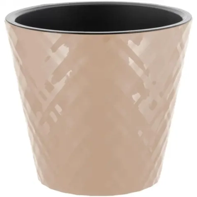 Горшок для цветов пластиковый 1,6л d-16см «Manhattan» c дренажной вставкой, молочный шоколад
