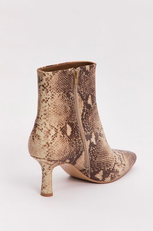 Ботильоны из кожи под рептилию с округлым мысом, бежево-коричневый
