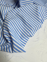 Плательно-блузочный однотонный поплин (Ralph Lauren, 100%хлопок, Бело-голубая вертикальная полоска, 148, 100 гр/м2)