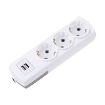 Удлинитель PREMIUM 3 гнезда, 3м, 3х1,5мм², с/з, 2 USB, белый REXANT