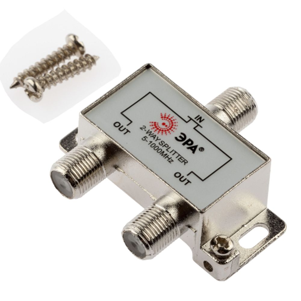 Делитель ТВ ЭРА D-F-01 2 ответвления под F разъём 5-1000 МГц упаковка 1 шт | Разъёмы, переходники, ТВ делители