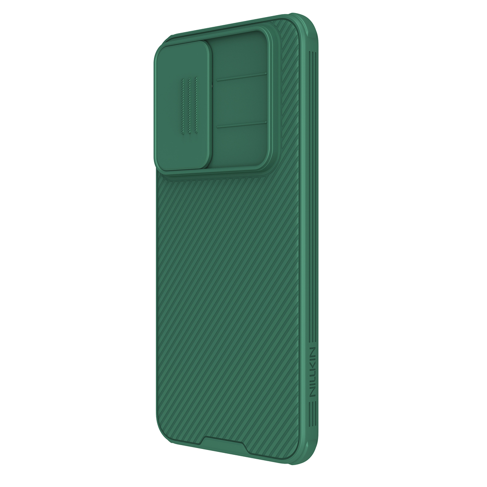 Чехол усиленный зеленого цвета (Dark Green) с защитной шторкой для камеры от Nillkin на Samsung Galaxy A56 5G, серия CamShield Pro Case