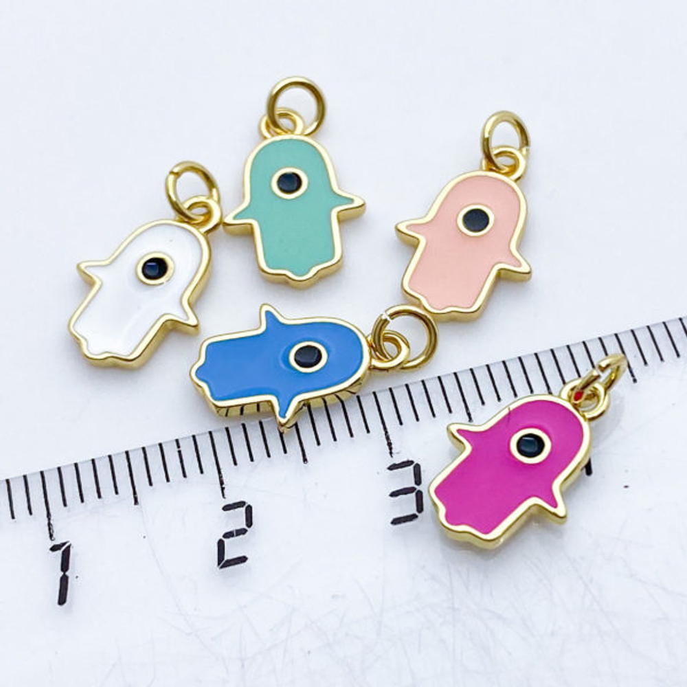 Подвеска Хамса, цвет золото+мятный, размер 13*8 мм, цена за 1 шт