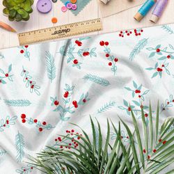 Ткань муслин прозрачные веточки с клюквой