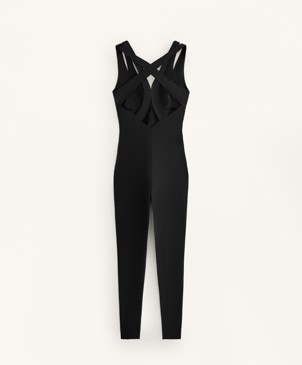 Oysho Длинный комбинезон Compressive с двойными бретельками, черный