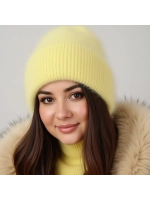 шапка вязаная бини ангора теплая демисезонная с отворотом
