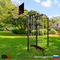 Уличная шведская стенка Sv Sport с комплектом турник прямой У459К (Турник-Рукоход/Брусья/Скамья/Канат/кольца/лестница/Щит баскет)