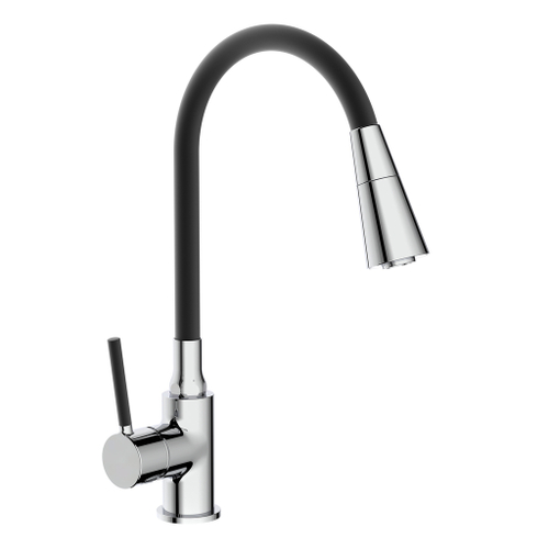 Смеситель для кухни 35к F4044 FRAP (гибкий излив, 2х реж. аэратор, п/гайку, ЧЕРНЫЙ/ХРОМ, латунь)