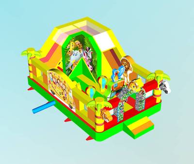 Коммерческий надувной батут "Сафари-экскурсия" с горкой, 6*4*2,8 м