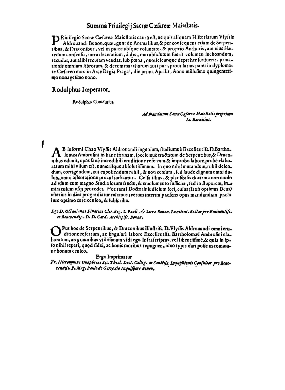 Vylssis Aldrovandi. Serpentvm, et draconv historiae libri dvo | Ulisse Aldrovandi