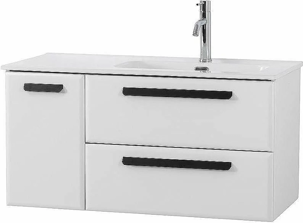 Тумба с раковиной Cezares ECO-CER-N 100 ECO-CER-N-1000-2C-1A-SO-BL белая глянцевая