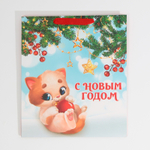 Пакет подарочный новогодний "Игривый котенок", 26*30*9см.