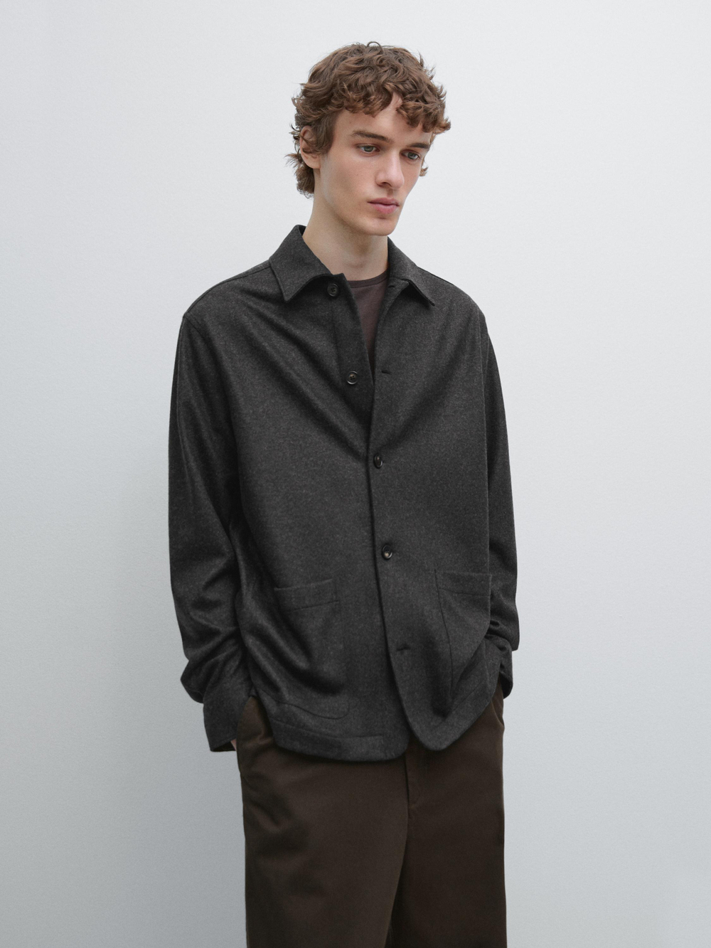 Massimo Dutti Куртка-рубашка с карманами, серый