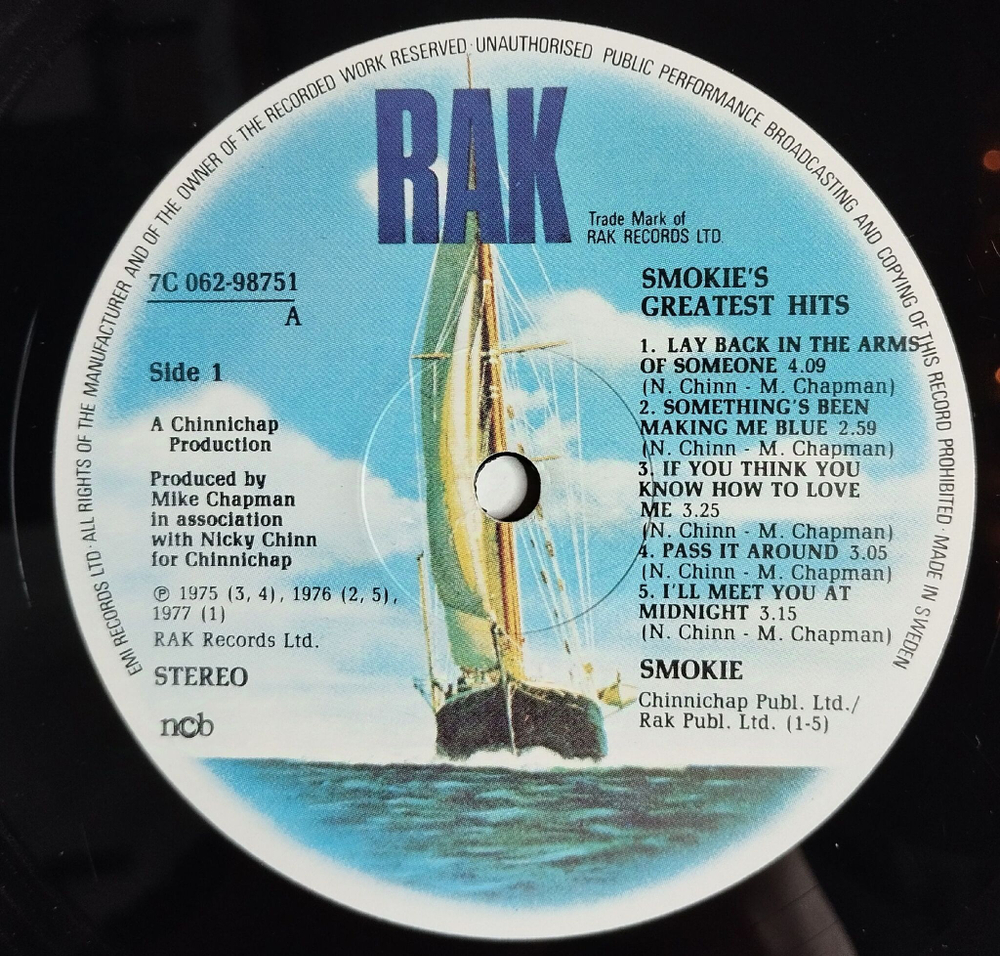 Винтажная виниловая пластинка LP Smokie Greatest Hits (Швеция 1977)