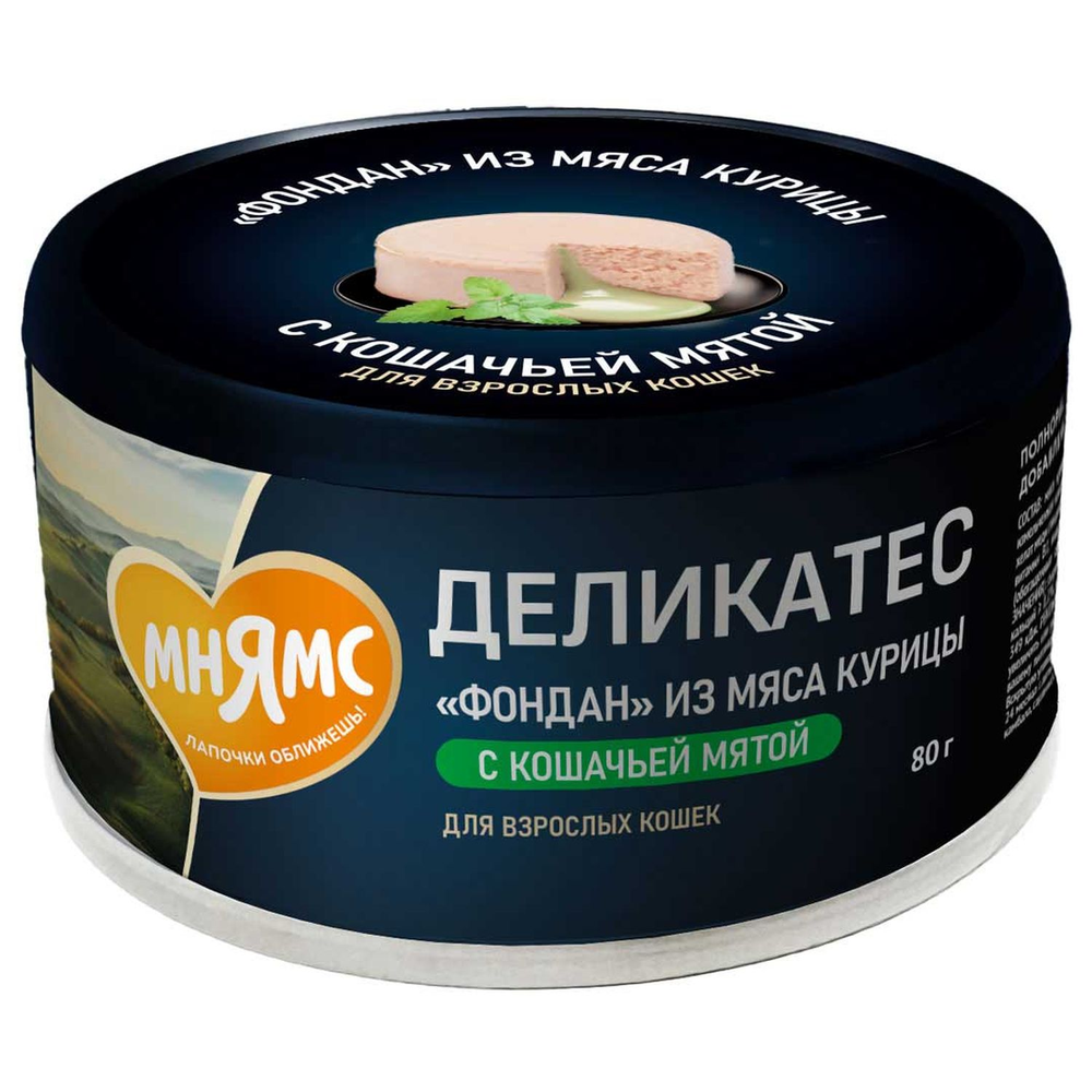 Влажный корм Мнямс Деликатес "Фондан" из мяса курицы с кошачьей мятой для кошек 80 г
