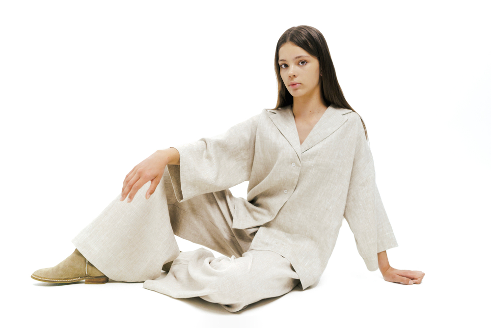 Linen palazzo pants & pajama-style shirt