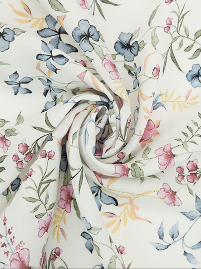 Ткань штапель принт Цветы мелкие розовые, синие на белом, 105 гр/м, ш. 142 см