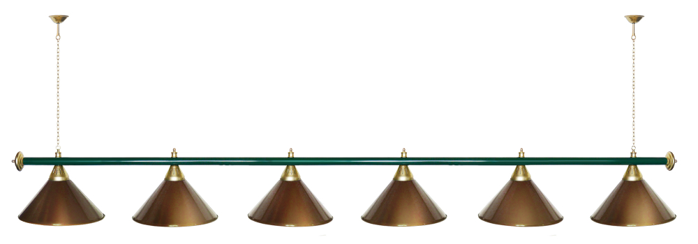 Лампа STARTBILLIARDS 6 пл. (плафоны зеленые,штанга зеленая,фурнитура золото)