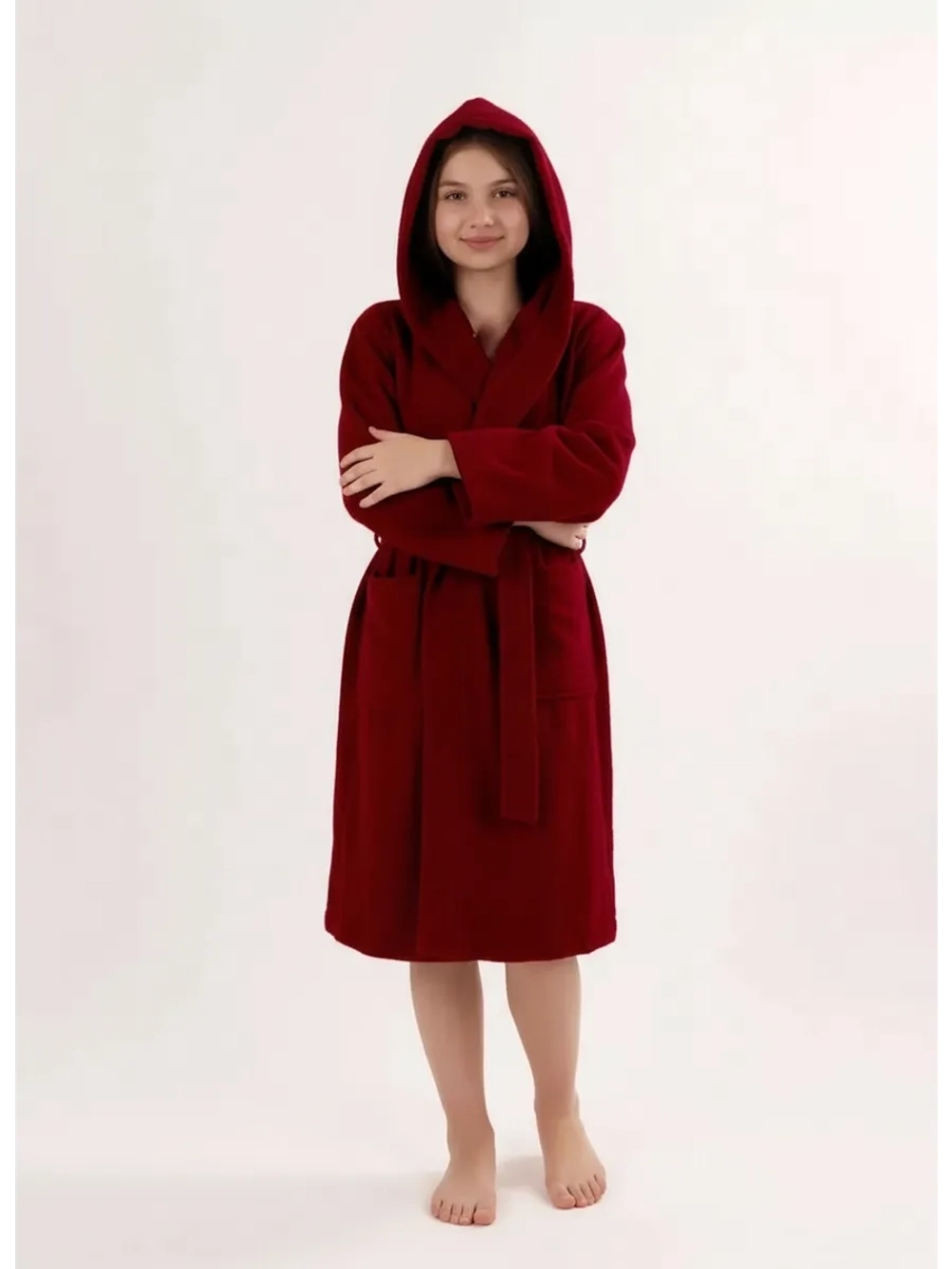 Халат детский махровый "Элит" с капюшоном, цвет: 945-Бордовый