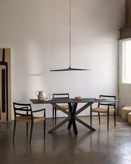 Стол Argo 200x100 см, черное стекло, черные ножки