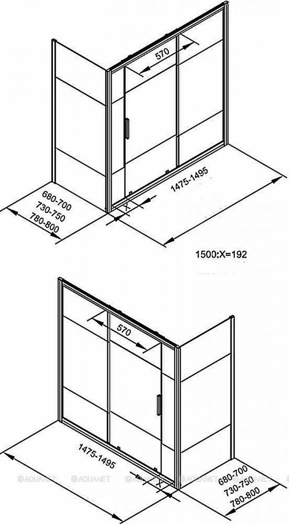 Шторка для ванны Aquanet Practic AE10-B-150H150U-CP