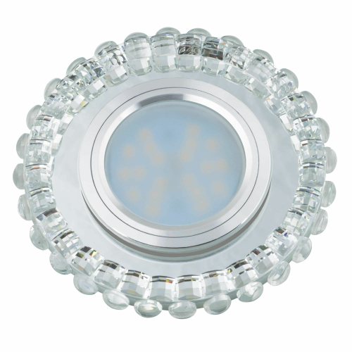 DLS-L133 GU5.3 CHROME/CLEAR Светильник декоративный встраиваемый, серия Luciole. Без лампы, цоколь GU5.3. Доп. светодиодная подсветка 3Вт. Металл/стек