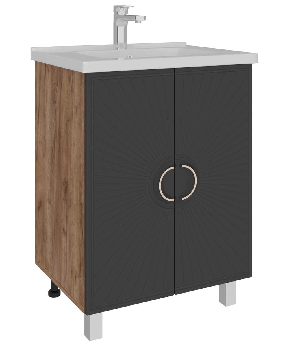 AVK4. Тумба напольная, 2 Двери, 800, коллекция (Зара, Cersanit Como, Дуб Крафт Золотой, Эмаль Графит матовая )