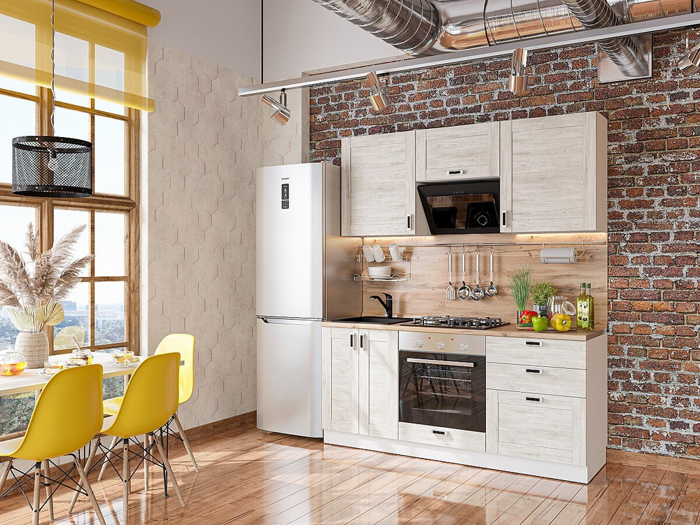 Прямая модульная кухня Лофт-05 Nordic Oak - Белый 2140*1800*600