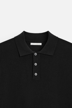 ZARA ПОЛО ИЗ СМЕСОВОЙ ВИСКОЗЫ, ЧЕРНЫЙ