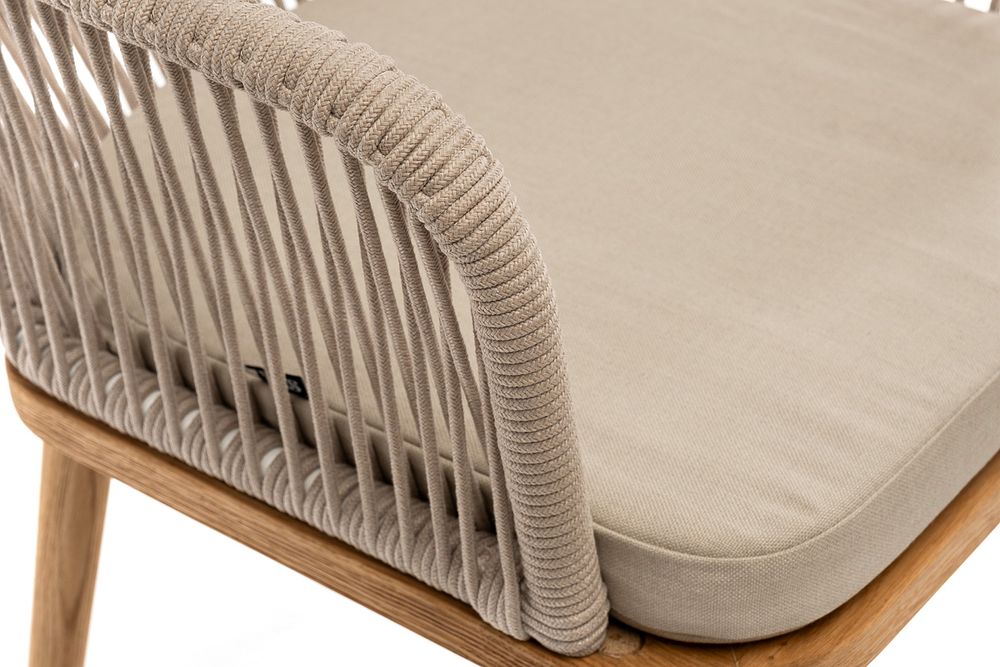 "Лион" стул плетеный из роупа, основание дуб, роуп бежевый круглый, ткань бежевая 035