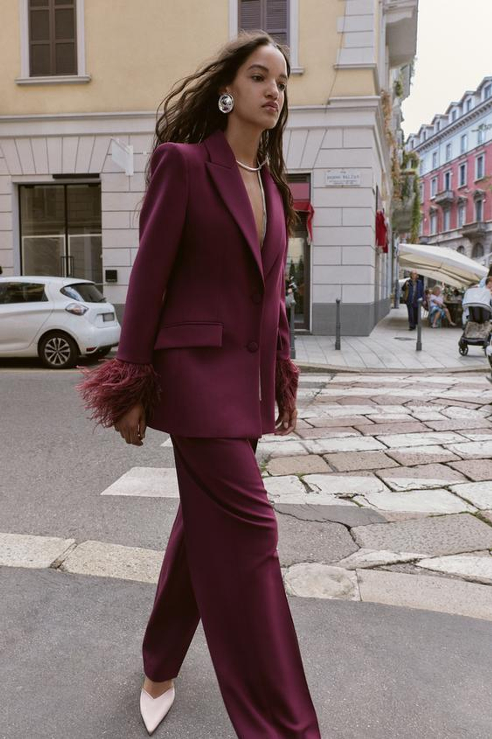 ZARA БРЮКИ ПРЯМОГО КРОЯ С ВЫСОКОЙ ПОСАДКОЙ, БУРГУНДИ