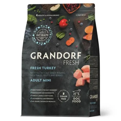 Сухой корм GRANDORF Fresh Dog Adult Mini Turkey&Sweet Potato для собак мелких пород из свежего мяса индейки с бататом