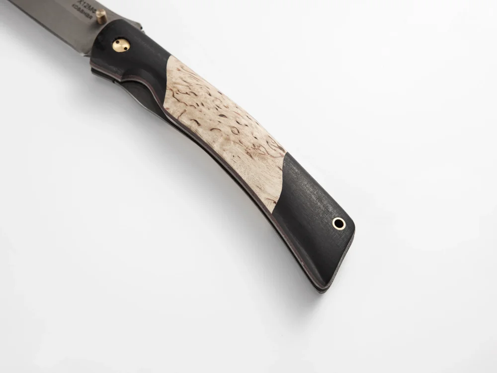 Складной нож "Сойка", сталь Х12МФ, рукоять карельская береза/черный граб