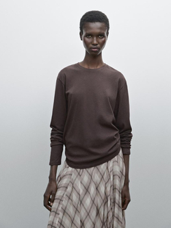 Massimo Dutti Футболка из 100% хлопка, коричневый