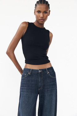 ZARA ДЖИНСЫ TRF RELAXED С НИЗКОЙ ПОСАДКОЙ И ОТВОРОТАМИ, ТЕМНЫЙ ИНДИГО