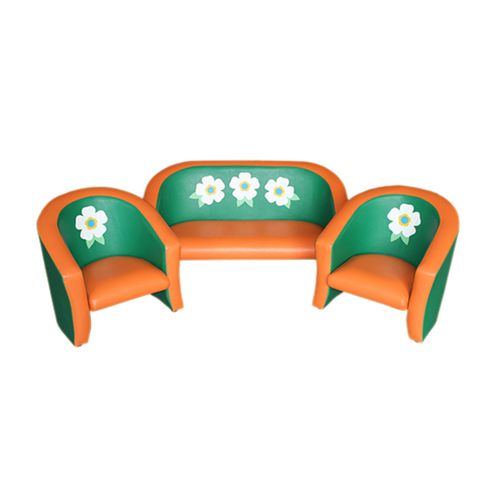 Комплект мягкой игровой мебели «Совенок с аппликацией» Цветы зелено-оранжевый