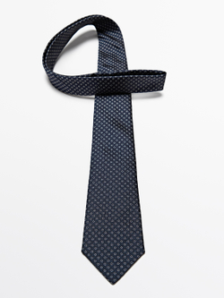 Massimo Dutti Галстук из 100% шелка с узором, темно-синий