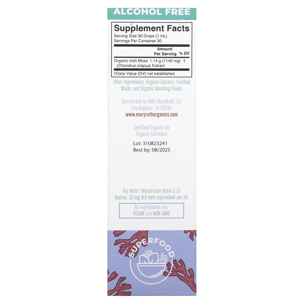 MaryRuth's, Жидкий экстракт органического морского мха, без спирта, 1140 мг, 30 мл (1 жидк. Унция)