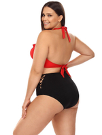 Двухцветный раздельный купальник plus size (Размер: 75G/38) (Цвет: красный с черным)