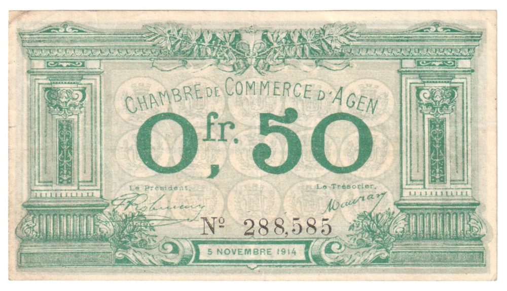 France, 50 Centimes - Agen, 1914 – Regionalism & Emergency Issue, VF