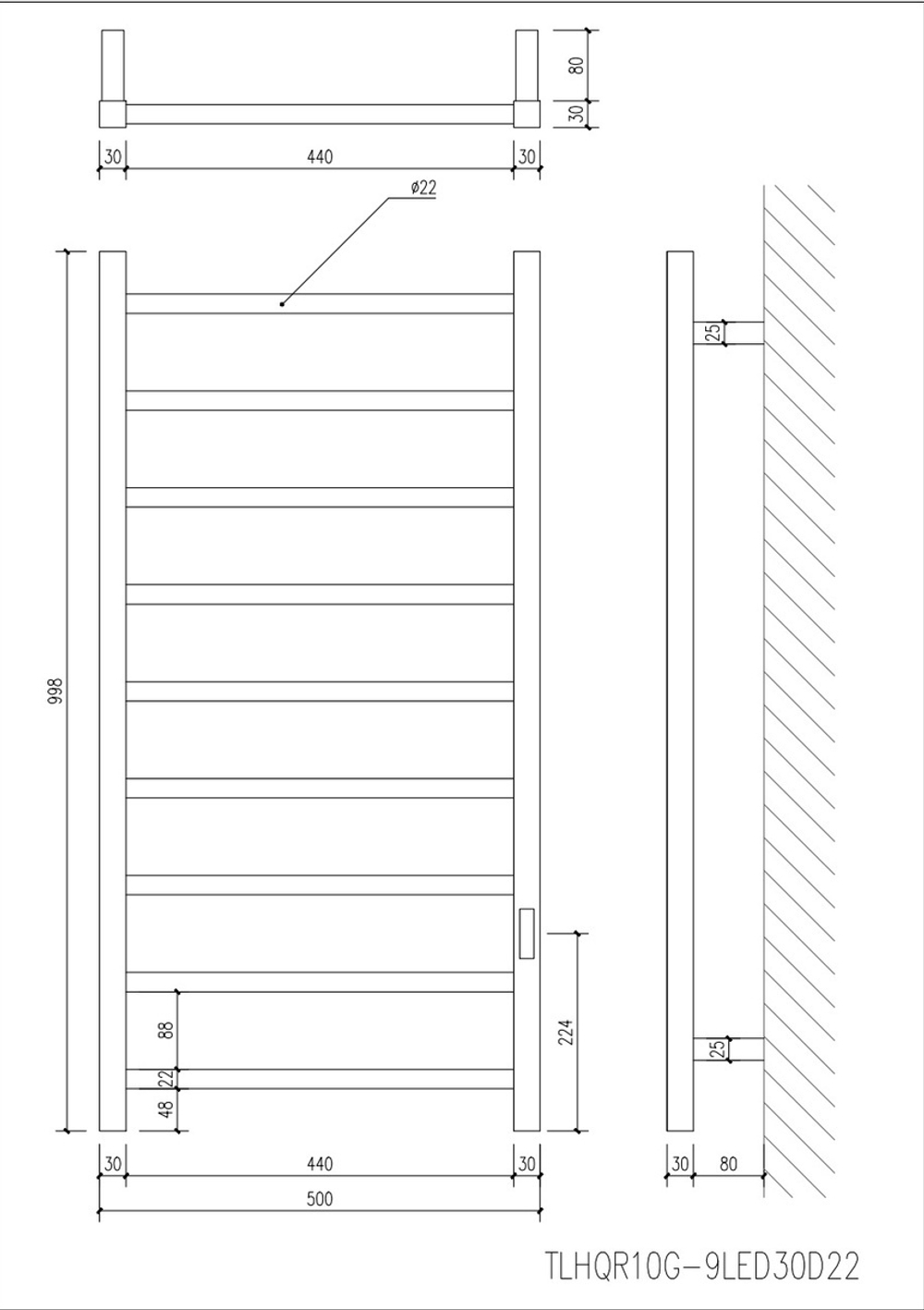 Полотенцесушитель TERMO LUX 1000*500*110 TLHQR10G-9LED30D22
