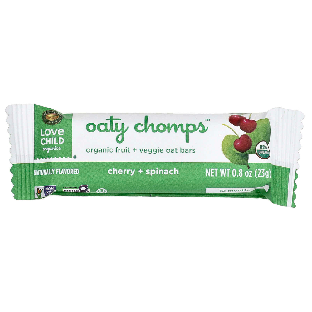 Love Child Organics, Nature's Path, органические батончики Oaty Chomps™, для детей от 12 месяцев, вишня и шпинат, 5 батончиков в индивидуальной упаковке, 23 г (0,8 унции)