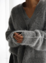 Удлиненный пушистый кардиган серый